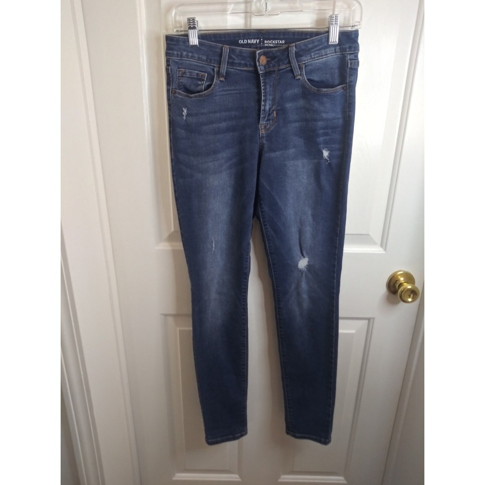 Old Navy Jeans Women's Sz 4 Blue Rockstar Mid Rise Distressed Stretch Denim